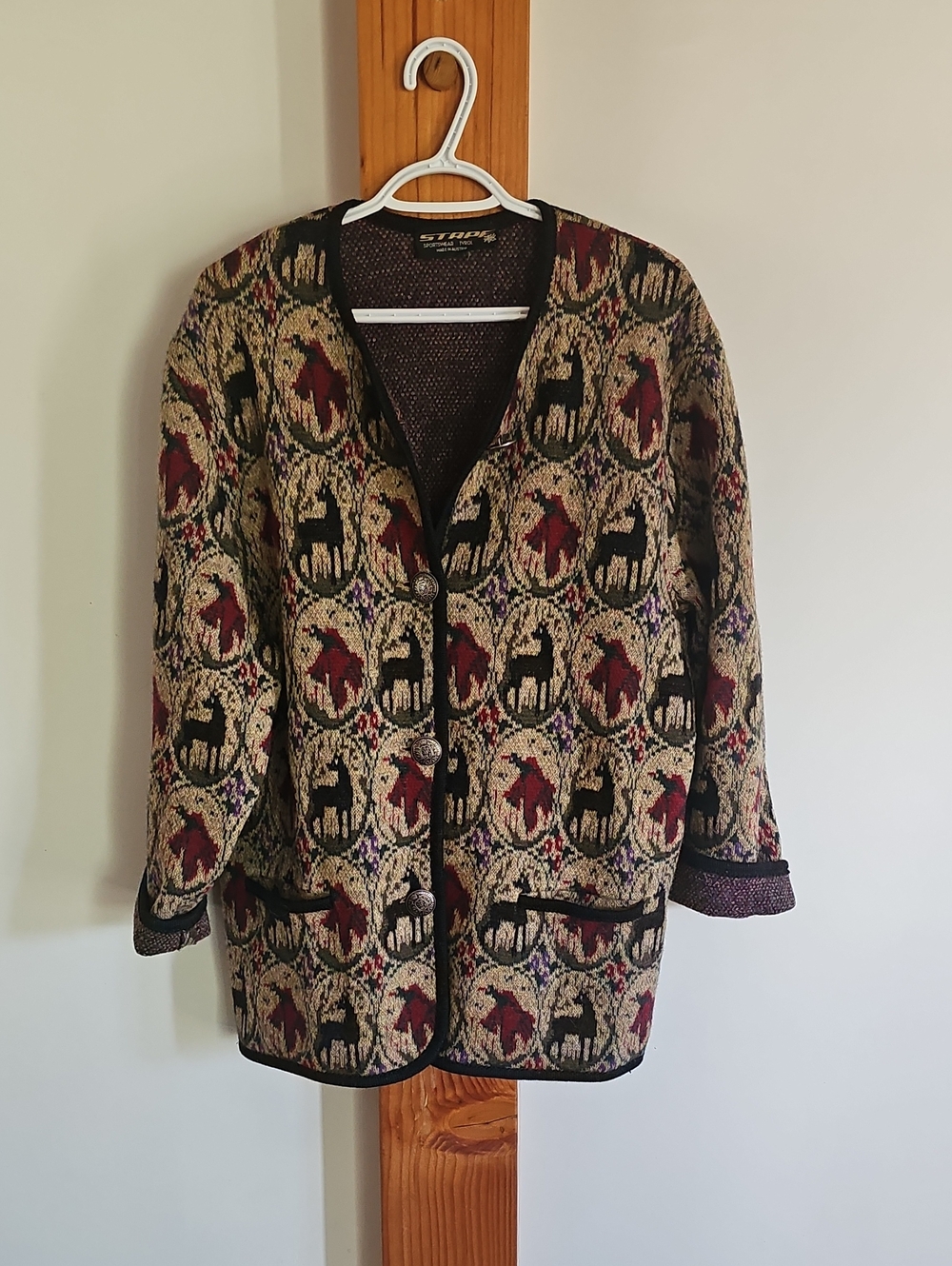 Vintage Stapp Sportswear Tyrol Austria Wool Blend Deer Print Cardigan